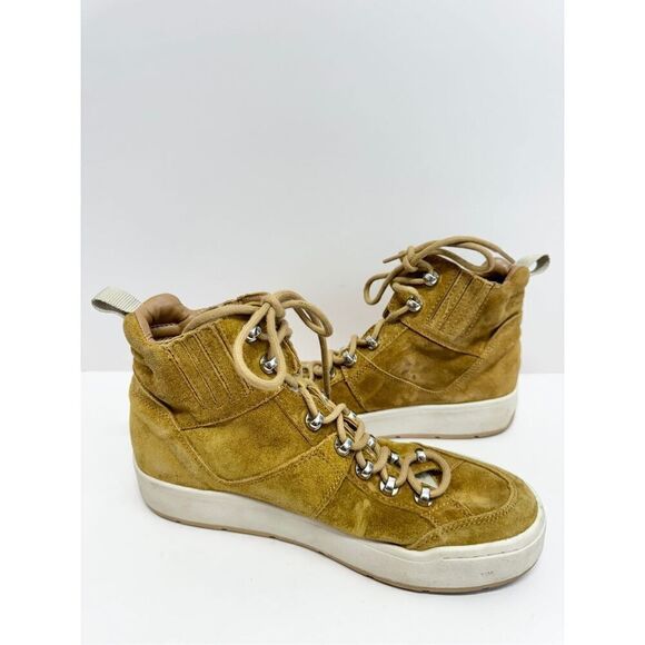 Marc Fisher High Top Sneaker Size 8.5 Fur Lined Tan Suede Lace Up Winter Booties - Picture 8 of 12
